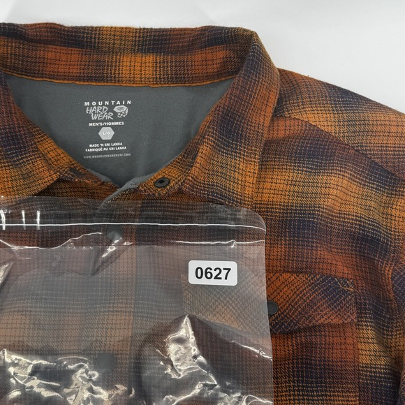 Mountain Hardwear Shirt Shacket Jacket Mens Large Orange Brown Plaid Snap Front - Picture 14 of 14